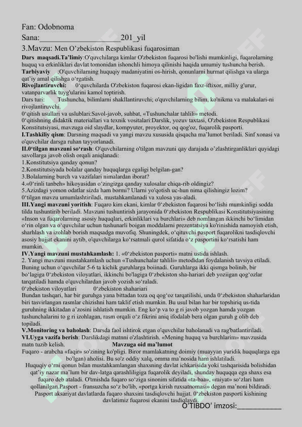 3-Sinf Odobnoma (konspekt) 3