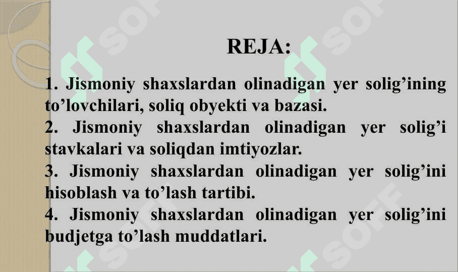 JISMONIY ShAXSLARDAN OLINADIGAN  YER SOLIG‘I 2