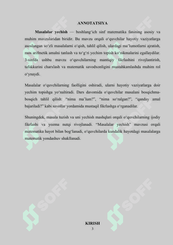 “Masalalar yechish” mavzusidagi  MIKRODARSI 3