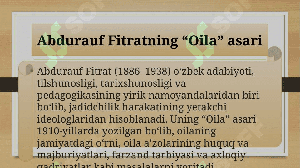 Abdurauf Fitratning « Oila asari»  oila qurish tartibi va farzand tarbiyasiga oid gʻoyalar 5