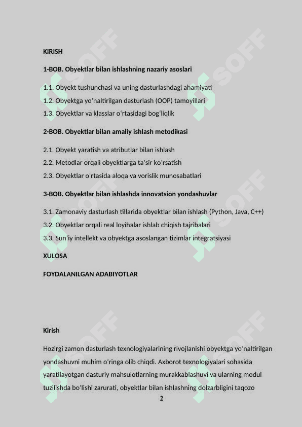 OBYEKTLAR BILAN ISHLASH 2