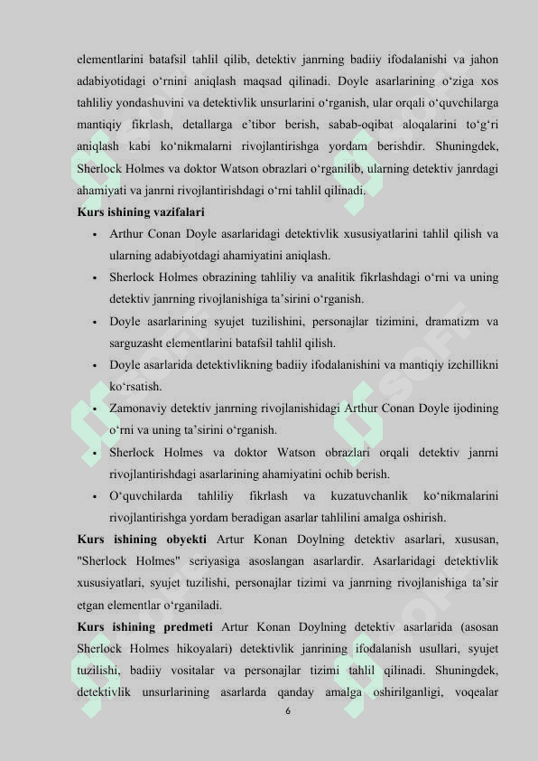 Arthur Conan Doyle asarlarining detektiv xususiyatlari 6
