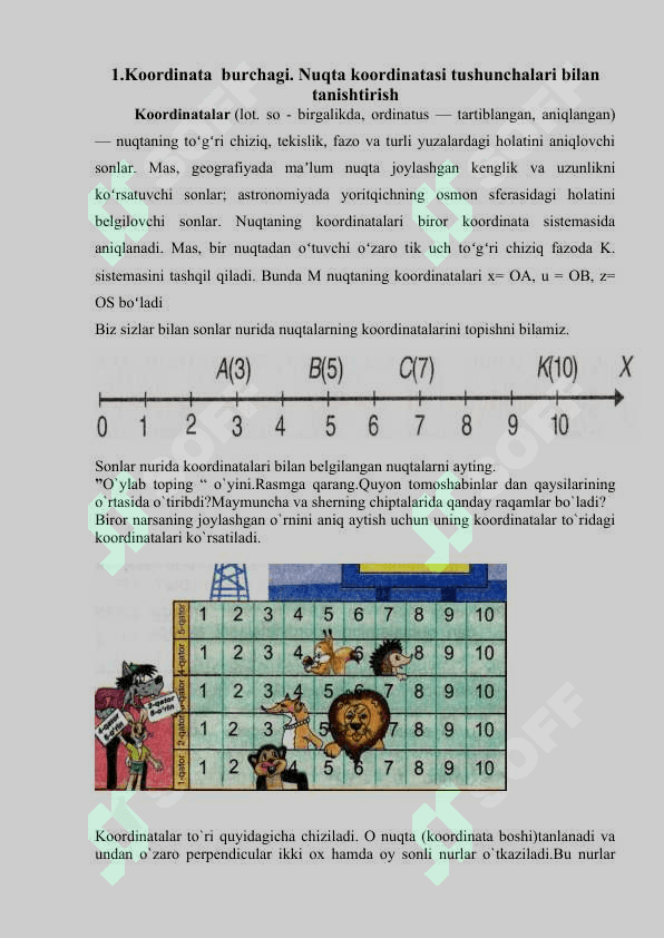 Koordinata burchagi. Nuqta koordinatasi. 2