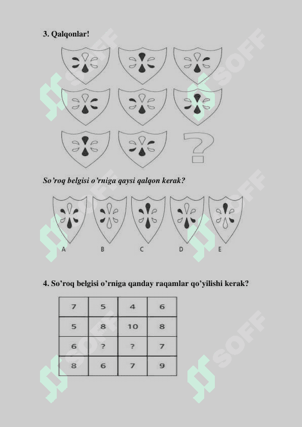 IQ testlari. Javoblari bilan. Argos namunasida 3