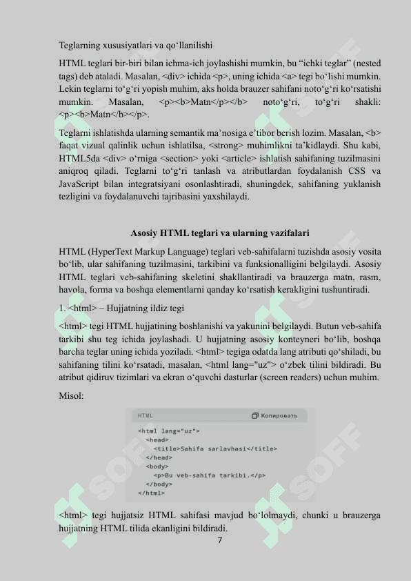 HTML tilida ishlatiladigan teglar haqida ma’lumot 7