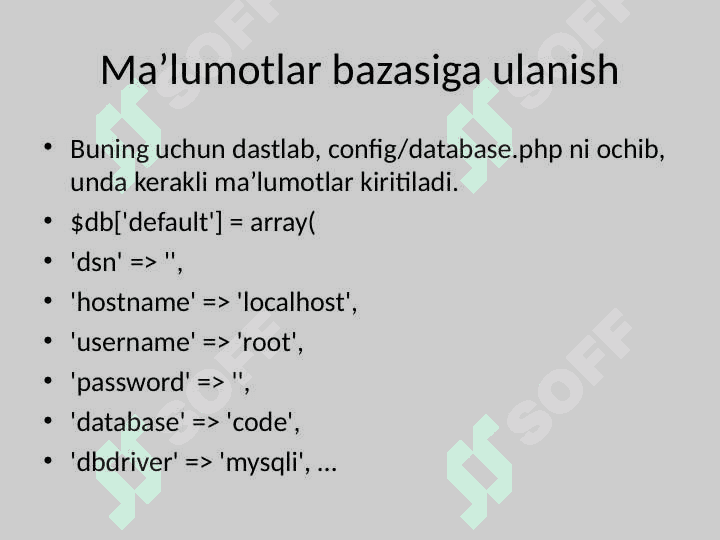 Freymvorkni sozlash. Ma’lumotlar bazalari bilan ishlash 3