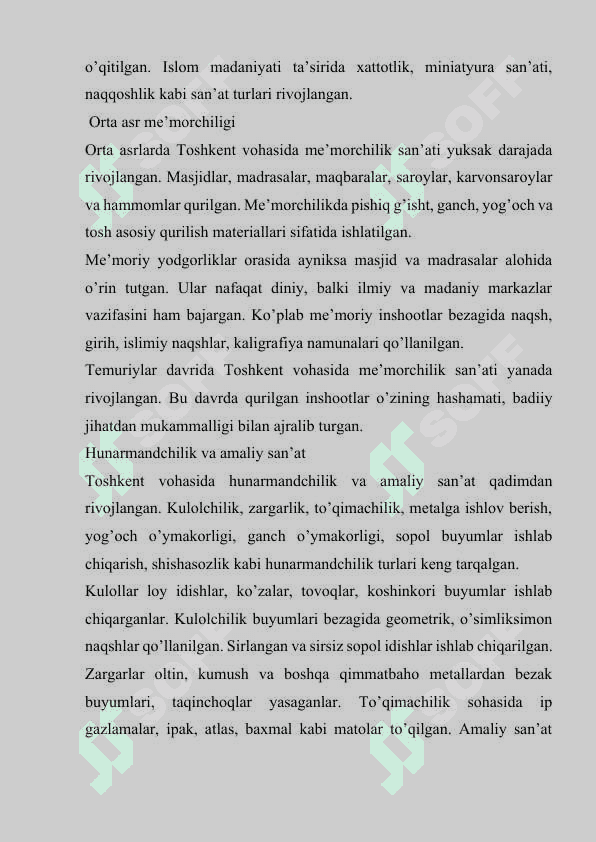 OʼRTA ASRLARDA TOSHKENT VOHASI MADANIYATI 4