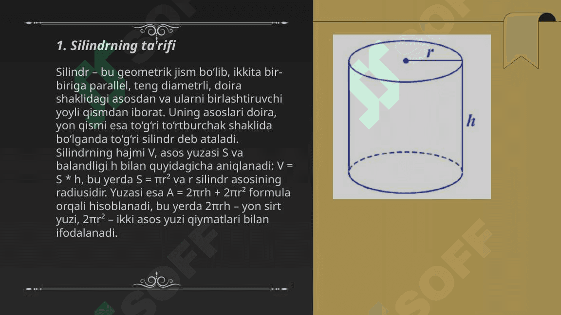 Silindrning sirti va hajmi 3