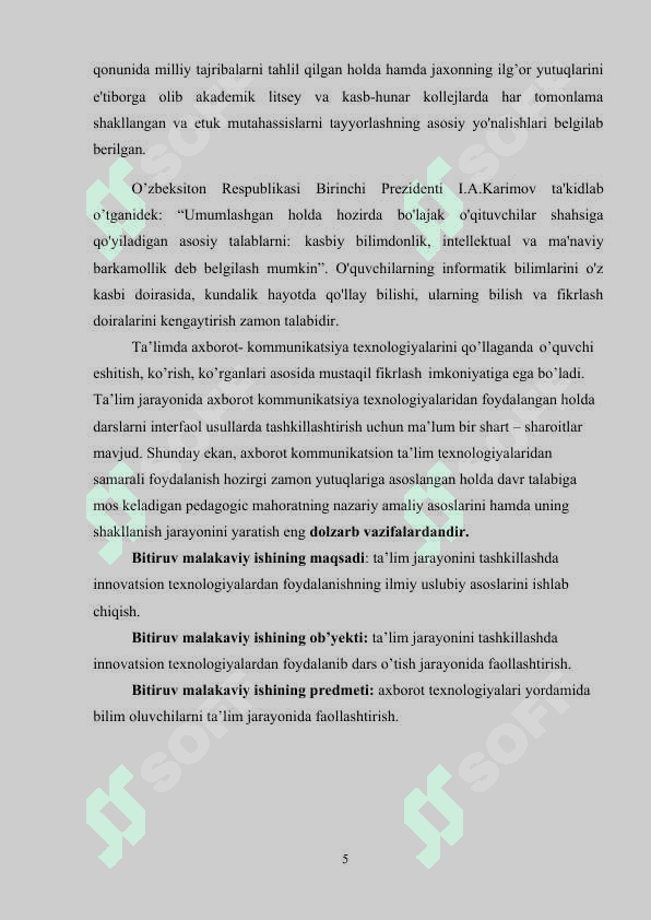 Informatika fanini o’qitishda innovatsion uslublarni ishlab chiqish va ularni dars jarayoniga tadbiq etish 5
