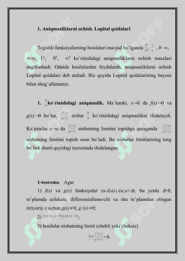 Teylor formulasi. Lopital qoida 3