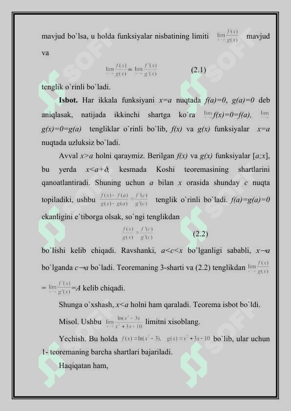 Teylor formulasi. Lopital qoida 4