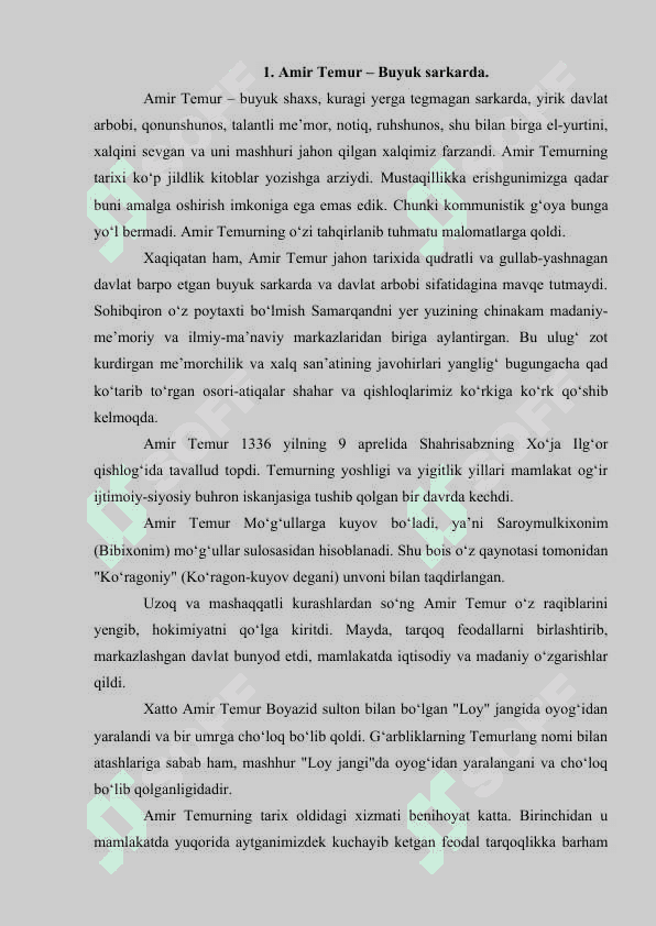 BUYUK SOHIBQIRON AMIR TEMUR – BUYUK DAVLAT ARBOBI 2