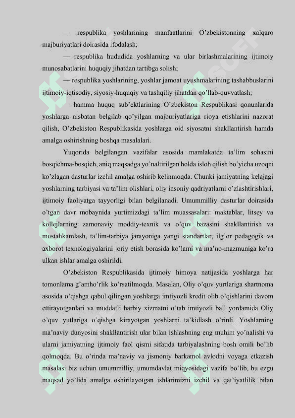O‘ZBEKISTONDA YOSHLARGA OID DAVLAT SIYOSATINING AMALGA OSHIRILISHI 4