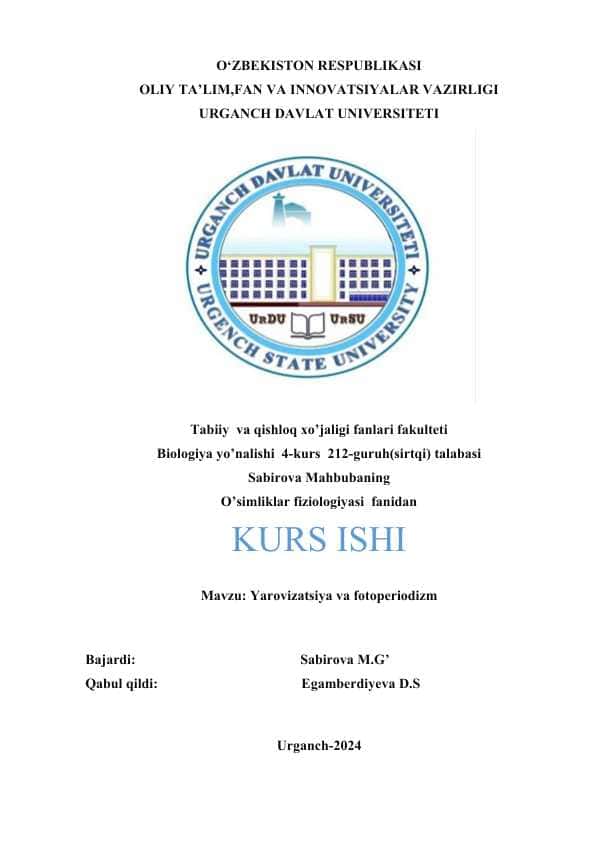 Mavzu: Yarovizatsiya va fotoperiodizm