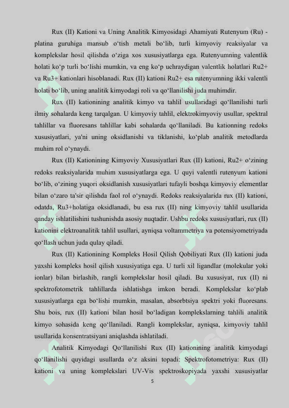 Rux (II) kationing analitik kimyosi 5