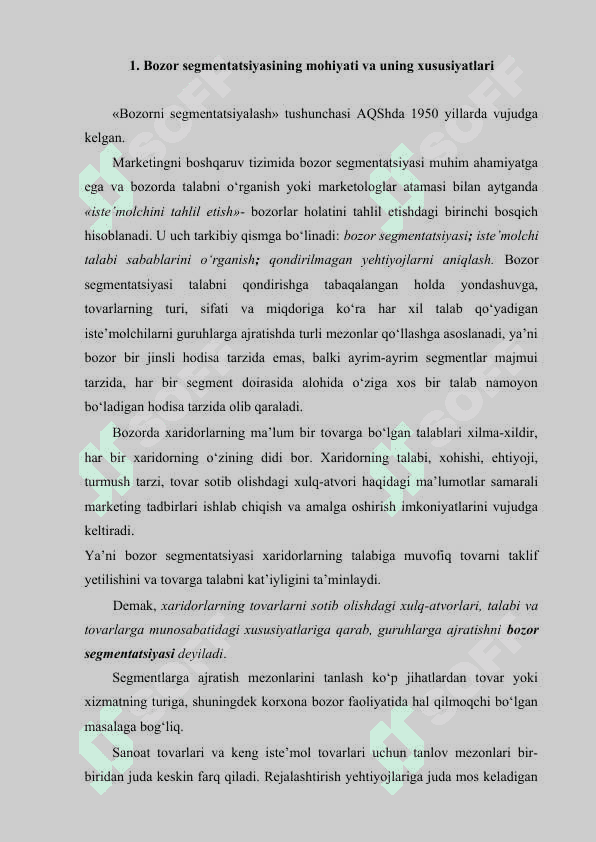 bozor segmentatsiyasi va xaridorlar turlari 2
