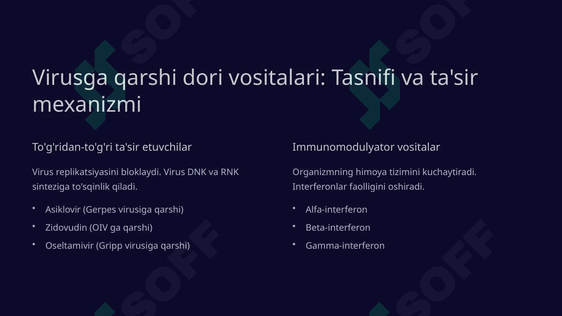 Virusga qarshi, gijja va moxovga qarshi dori voitalar farmakologiyasi. O'smaga qarshi dori vositalar.Gijja invaziyalarini laborator koprologik va immunoferment analiz tekshiruv uslublari, Gijjaga qarshi vositalarni farmakologik va fitofarmakologik ta'sirini o'rganish 3