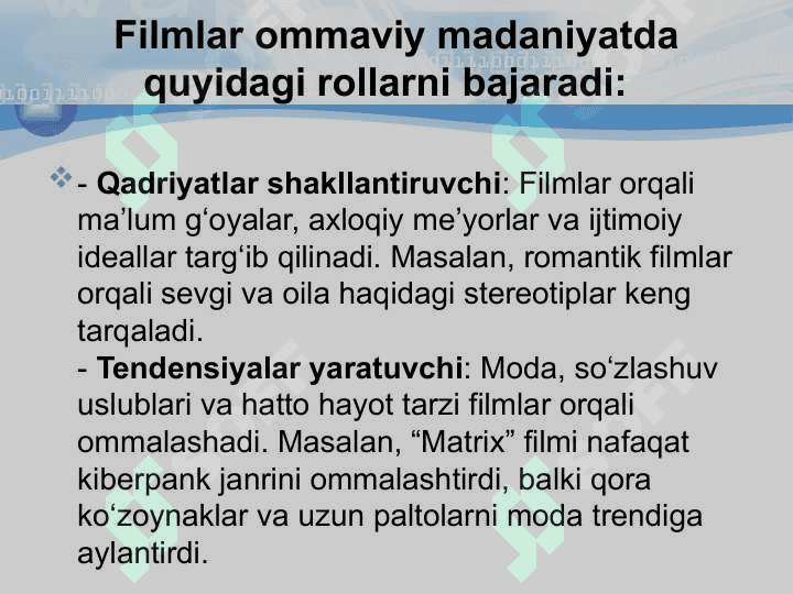Filmlar va ommaviy madaniyat 6