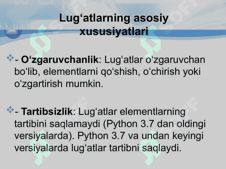 Lugʻatlar va ularning elementlari bilan ishlash C# dasturlash tilda 5