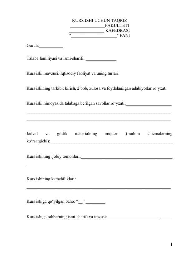 Iqtisodiy faoliyat va uning turlari