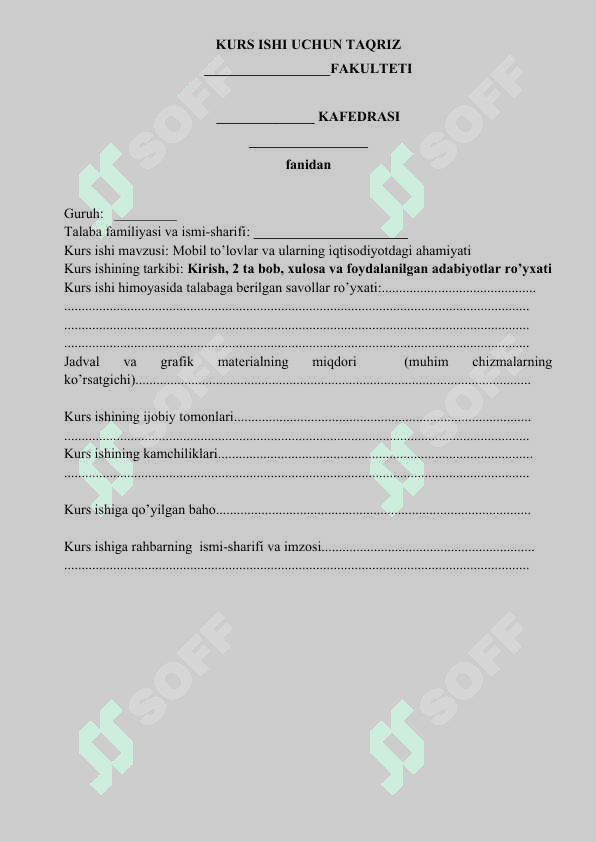 Mobil to’lovlar va ularning iqtisodiyotdagi ahamiyati. 2