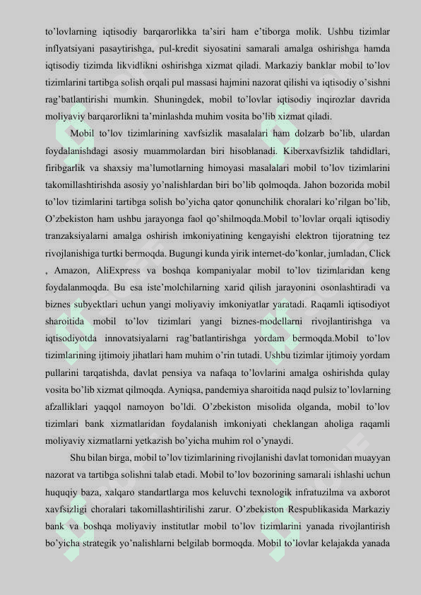 Mobil to’lovlar va ularning iqtisodiyotdagi ahamiyati. 8