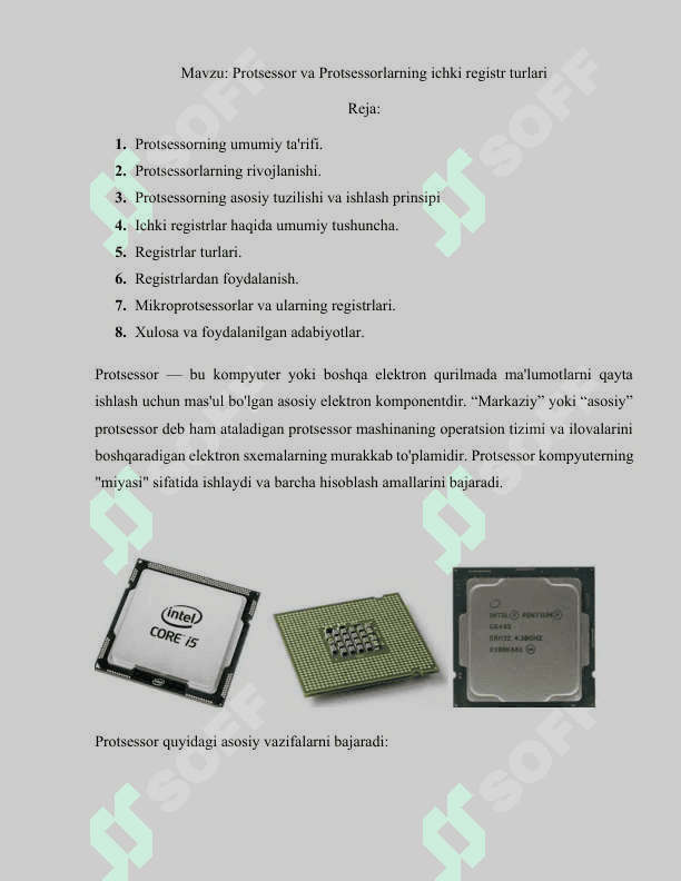 Protsessor va Protsessorlarning ichki registr turlari 2