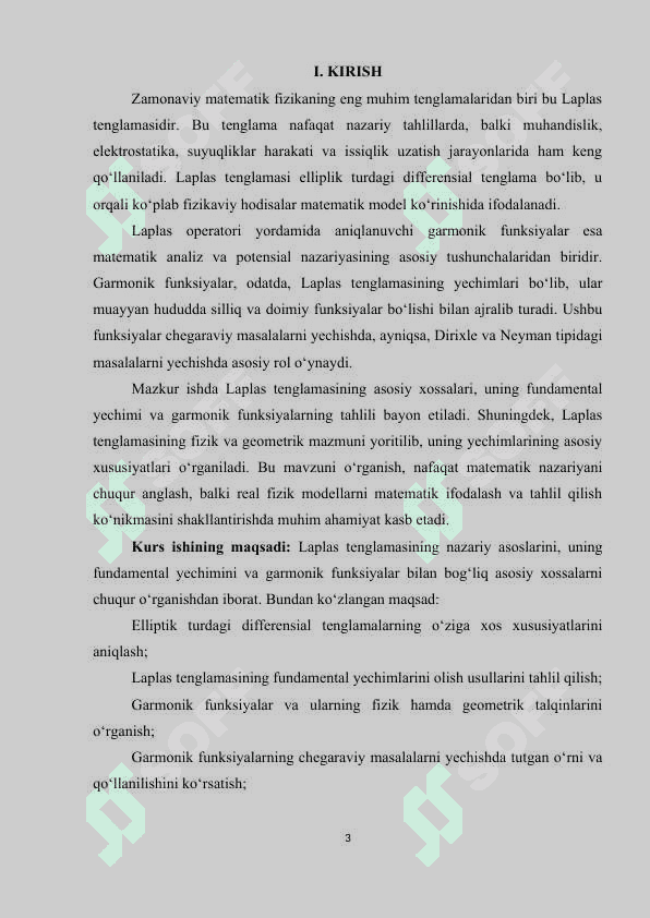 LAPLAS TENGLAMASINING FUNDAMENTAL YECHIMI. GARMONIK FUNKSIYALAR. Math type formulalar bilan 2