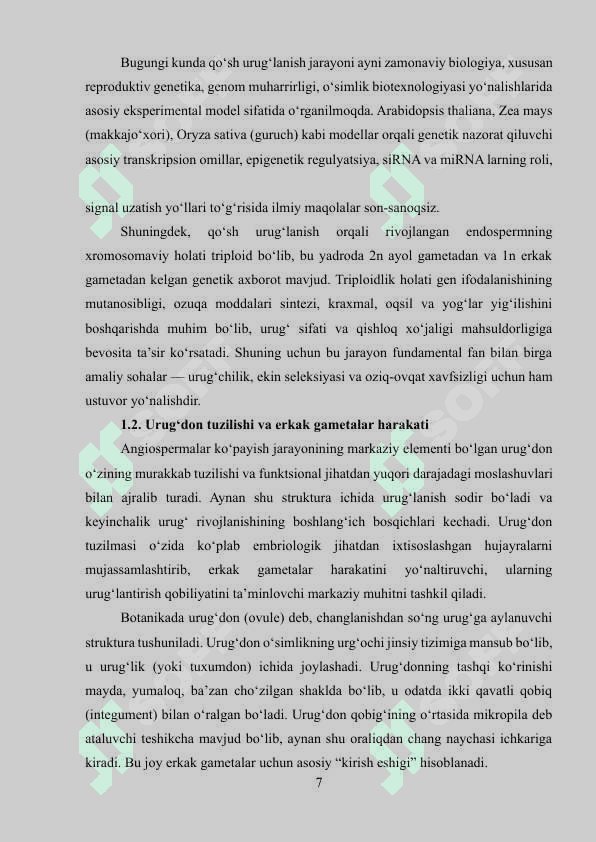 Qo‘sh urug‘lanishning nazariy asoslari 7