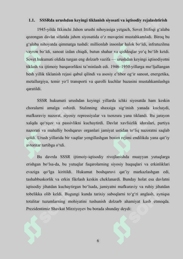 SSSR Ikkinchi Jahon urushidan so‘ng 6