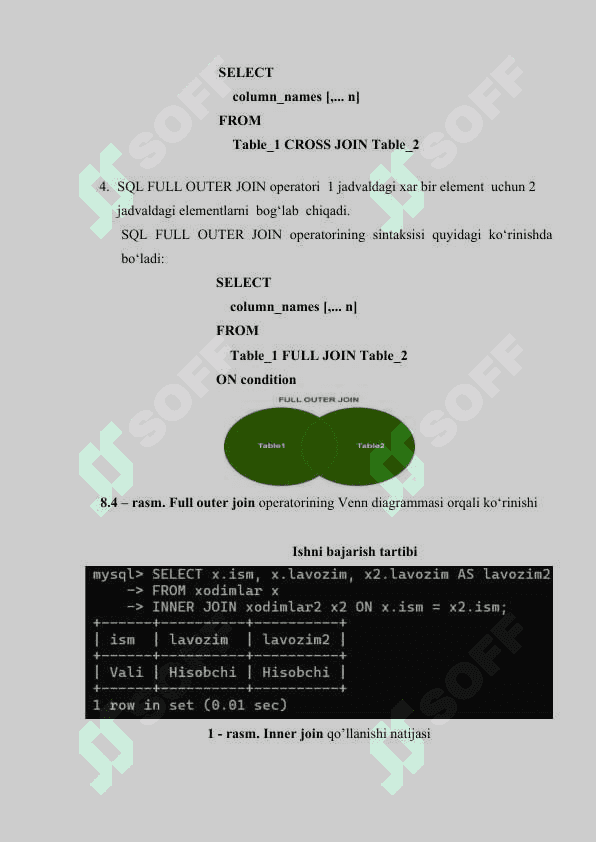 Bir nеchta jadvallar birlashtirish, JOINlar bilan ishlash 3
