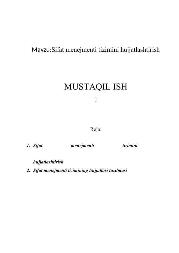 Sifat menejmenti tizimini hujjatlashtirish