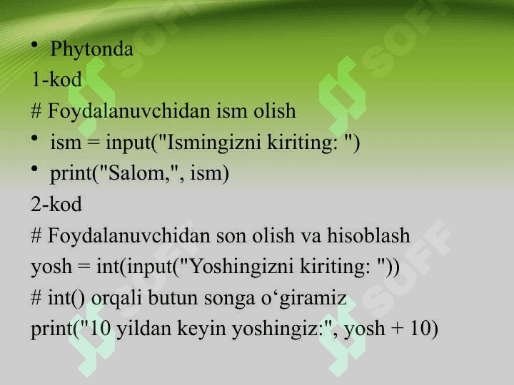 Kiritish va chiqarish operatorlari 4