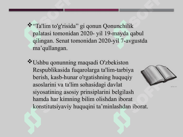 O‘zbekistonda ta’lim tizimini modernizatsiyalash jarayonilari. Ta’lim tizimining huquqiy-meyoriy asoslari 4