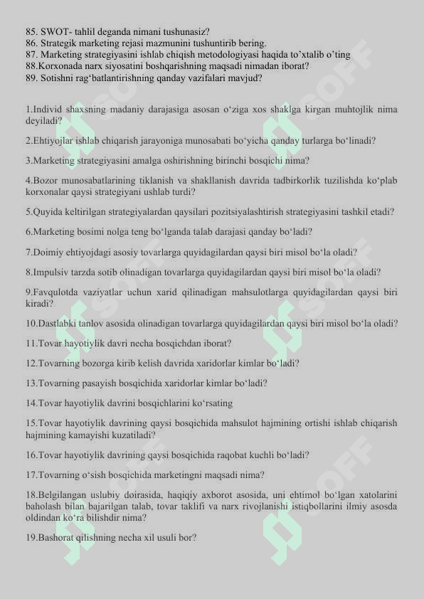 Marketing 200 savol 3