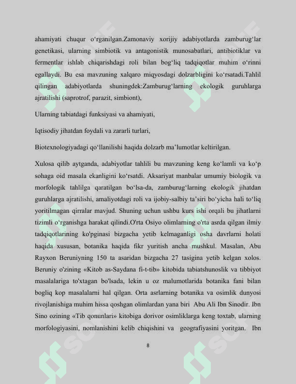 “Zamburugʻlarning ekologik guruhlari va asosiy vakillari”
mavzusida tayyorlagan kurs ishi 8
