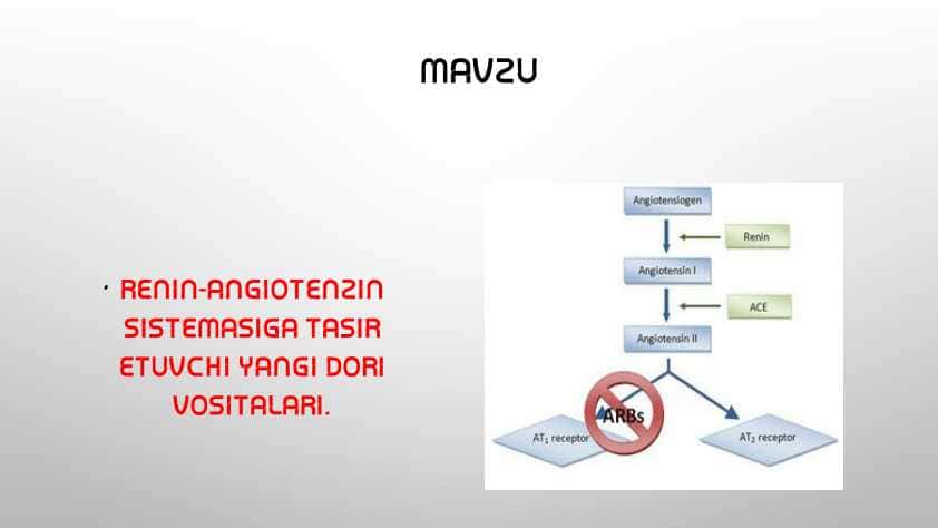 Renin-angiotenzin sistemasiga tasir etuvchi yangi dori vositalari.