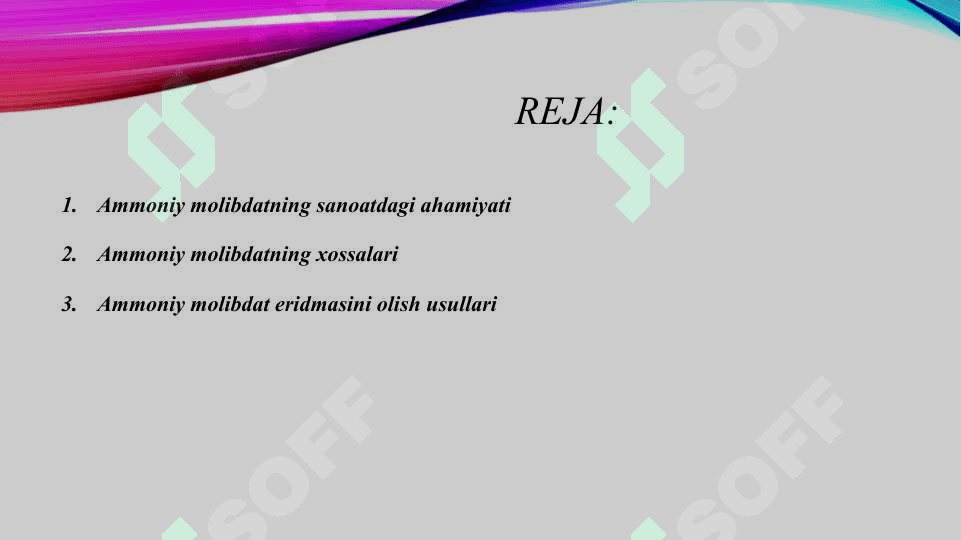 Ammoniy molibdat eridmasini qayta ishlash 2