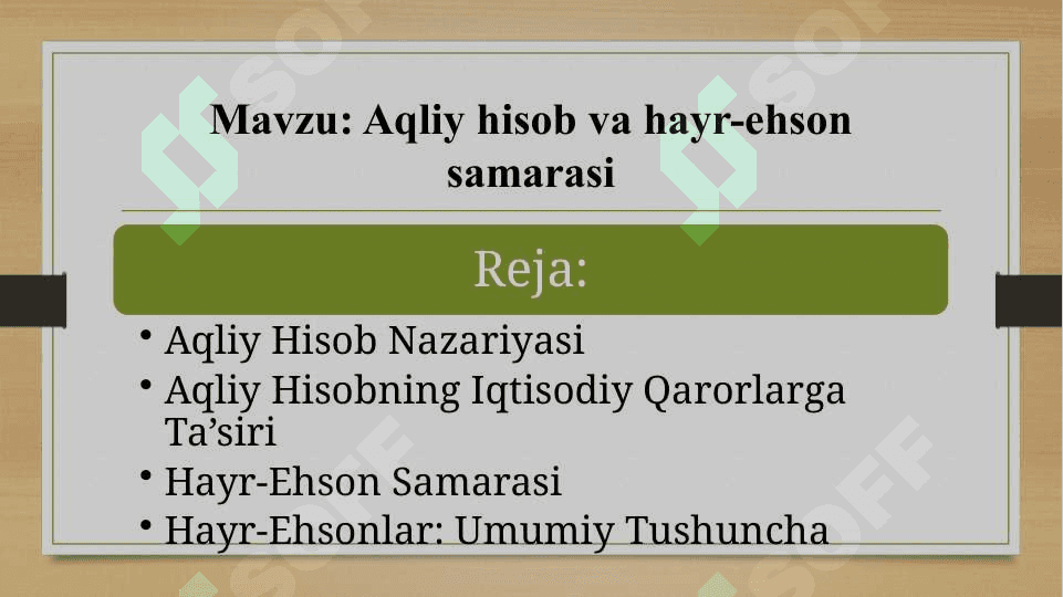 Aqliy hisob va hayr-ehson samarasi. 2