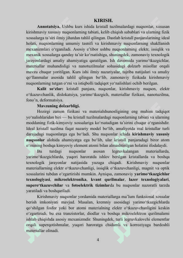 Kirishmaviy xususiy nuqsonlar. Kurs ishi 4
