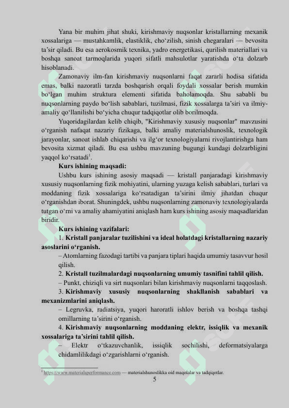 Kirishmaviy xususiy nuqsonlar. Kurs ishi 5