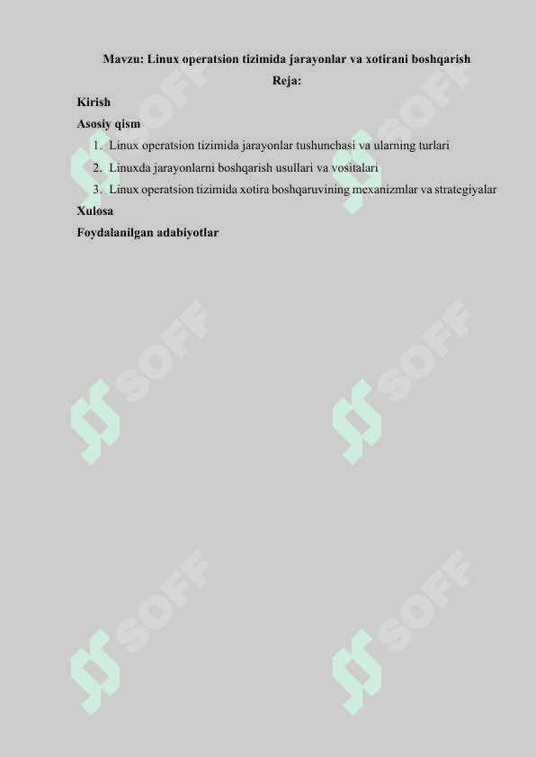 Linux operatsion tizimida jarayonlar va xotirani boshqarish 2