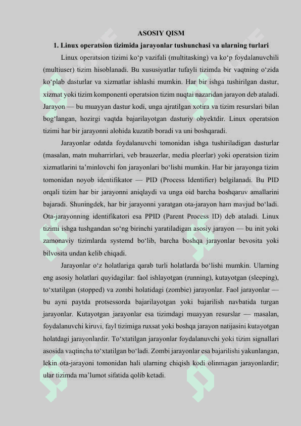 Linux operatsion tizimida jarayonlar va xotirani boshqarish 4