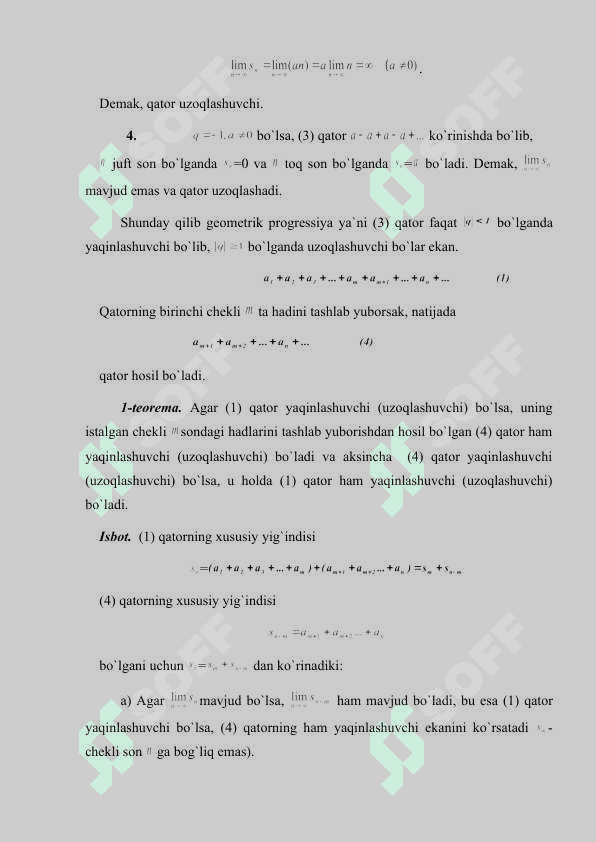 Sonli qatorlar va ularning yaqinlashishi 3