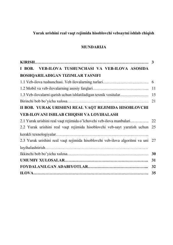 Loyiha ishi |  Yurak urishini real vaqt rejimida hisoblovchi vebsaytni ishlab chiqish