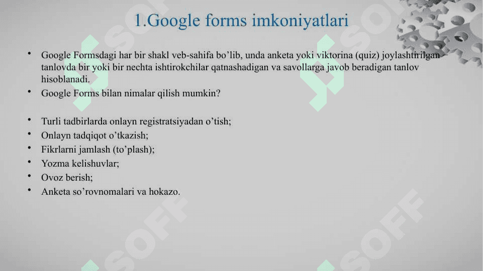 Google formsda onlayn so’rovnomalar hamda testlar yaratish 2