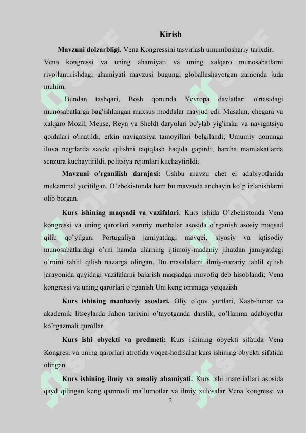 VENA KONGRESSI VA UNING QARORLARI. 2