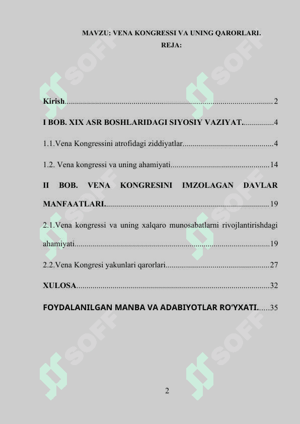 VENA KONGRESSI VA UNING QARORLARI. 2