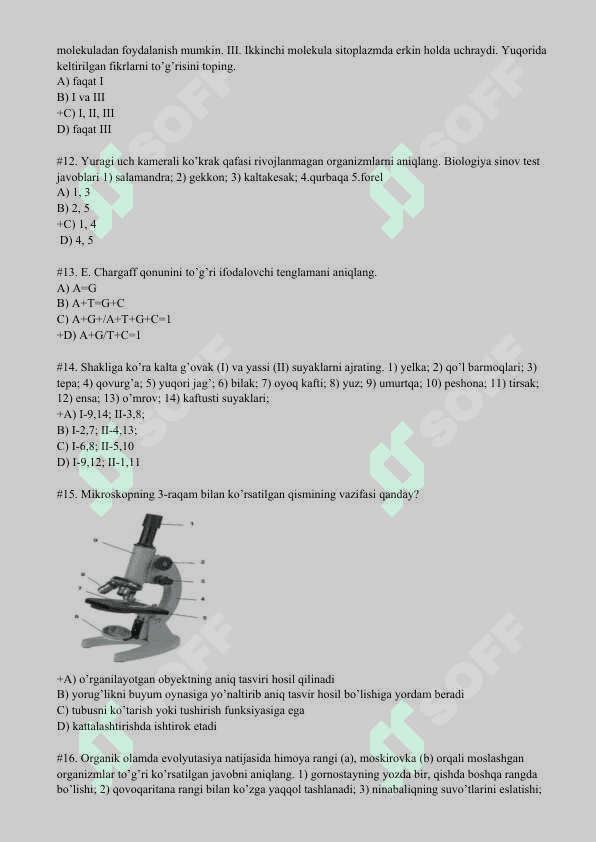 Biologiya test javoblari bilan 3