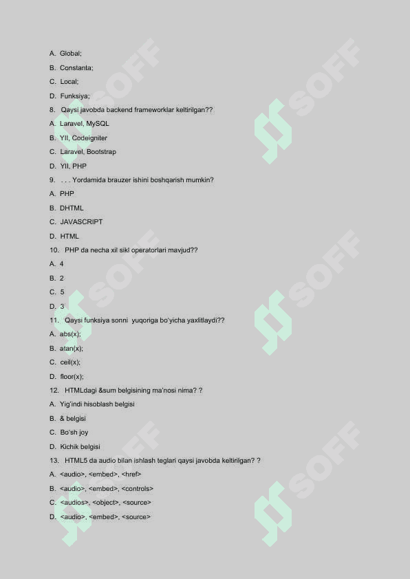 Web dasturlashga kirish testlar 2